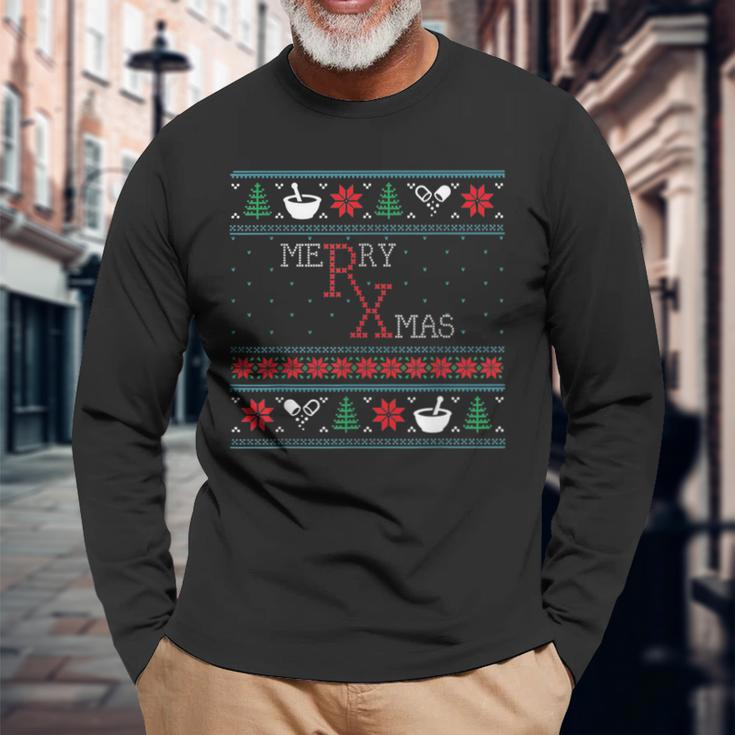 Merry Xmas Pharmacist Ugly Christmas Sweater Pharmacy Tech Long Sleeve T-Shirt Gifts for Old Men