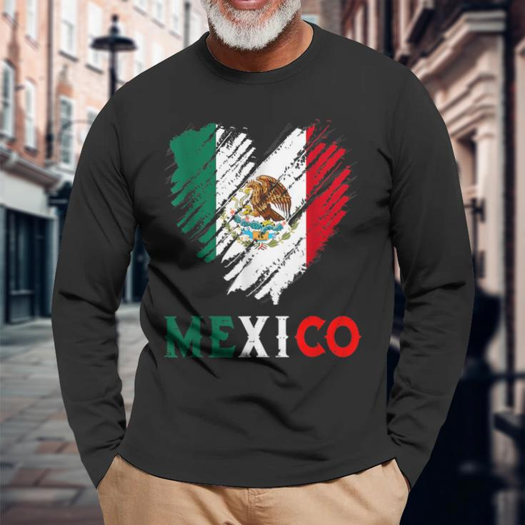 Mexico City Mexican Flag Heart Viva Mexico Independence Day Long Sleeve T-Shirt Gifts for Old Men