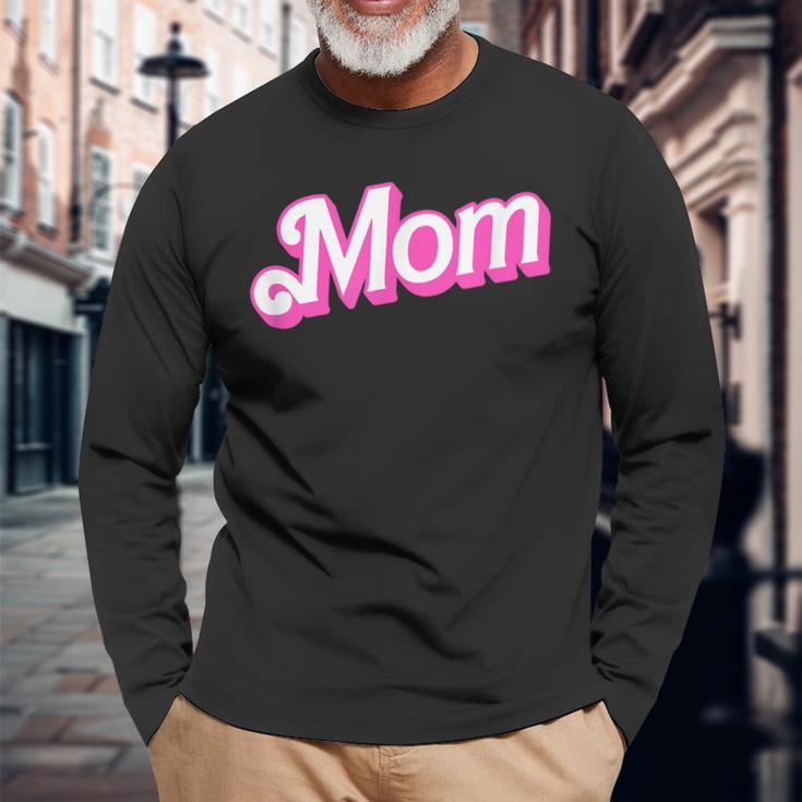 Mom Pink & White Overlapping Font Halloween Costume Long Sleeve T-Shirt Gifts for Old Men