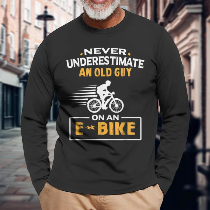 Mountain Bike Ebike Biker Dad Cyclist Ebike Bicycle Long Sleeve T-Shirt Gifts for Old Men