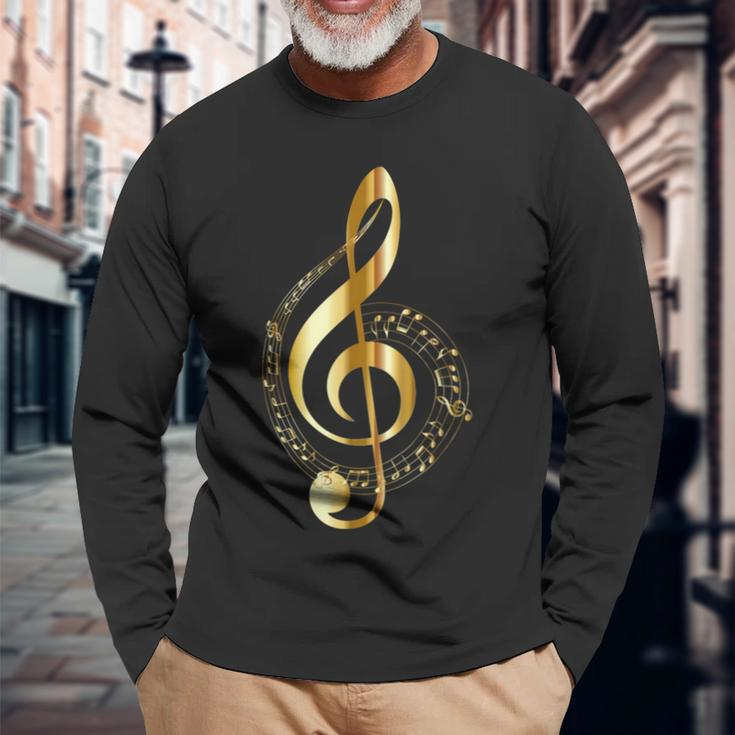 Music Note Gold Treble Clef Musical Symbol For Musicians Long Sleeve T-Shirt Gifts for Old Men
