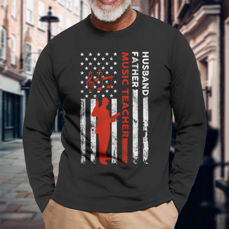 Music Teacher Husband Dad Vintage Usa Flag American Fathers Long Sleeve T-Shirt T-Shirt Gifts for Old Men