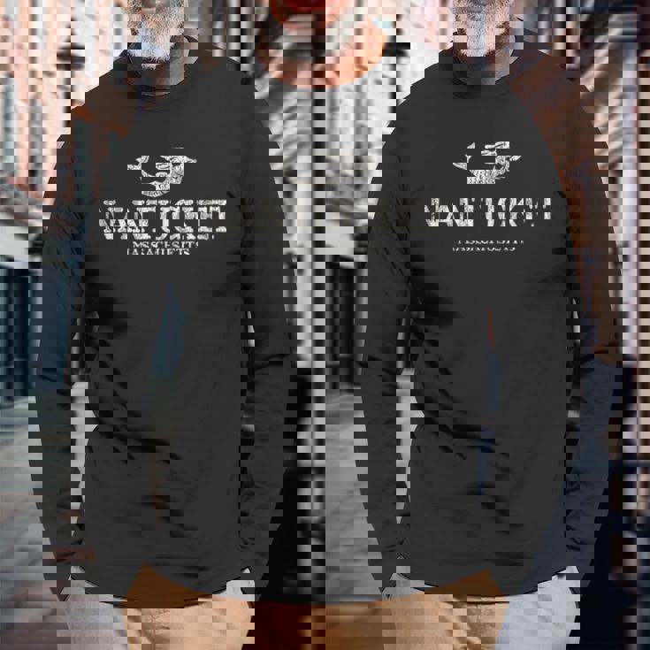 Nantucket Ma Vintage Mermaid & Seashell Long Sleeve T-Shirt Gifts for Old Men