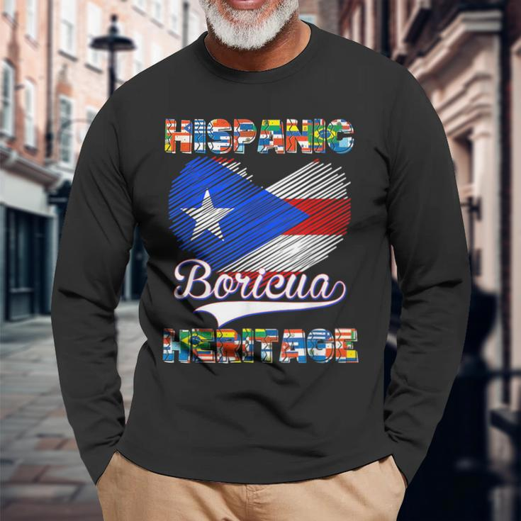 National Hispanic Heritage Month Puerto Rico Flag Boricua Long Sleeve T-Shirt Gifts for Old Men