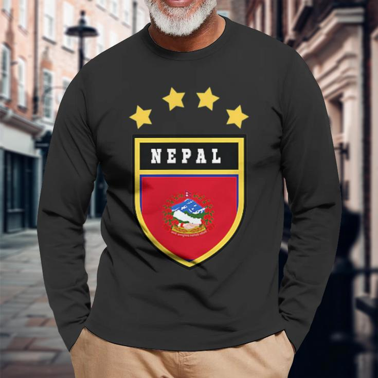 Nepal Pocket Coat Of Arms National Pride Flag Long Sleeve T-Shirt T-Shirt Gifts for Old Men