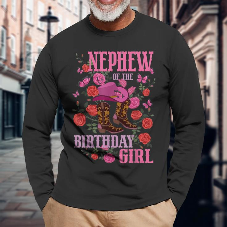 Nephew Of The Birthday Girl Cowgirl Boots Pink Matching Long Sleeve T-Shirt T-Shirt Gifts for Old Men