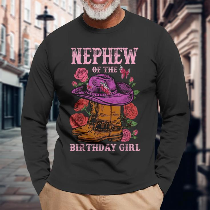Nephew Of The Birthday Girl Pink Boots Cowgirl Matching Long Sleeve T-Shirt T-Shirt Gifts for Old Men