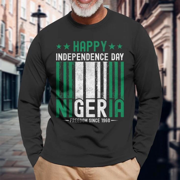 Nigerian Independence Day Vintage Nigerian Flag Long Sleeve T-Shirt Gifts for Old Men