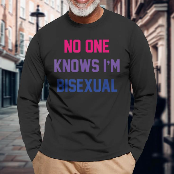 No One Knows Im Bisexual Bi Lgbt Pride Lgbtq Bi Long Sleeve T-Shirt Gifts for Old Men