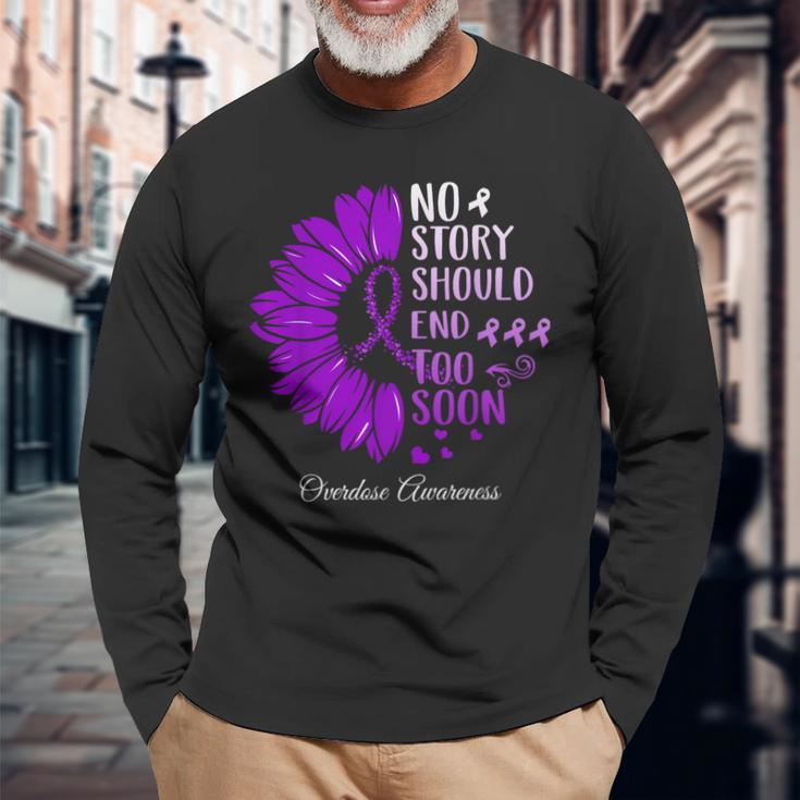 No Story Should End Too Soon Overdose Purple Ribbon Long Sleeve Gifts for Old Men