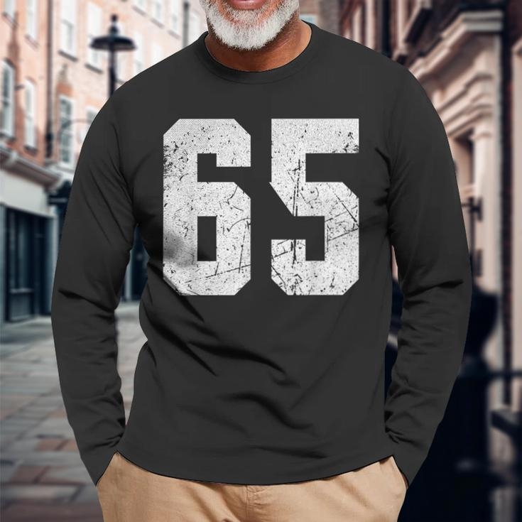 Number 65 Sport Jersey Birthday Age Lucky No White Vintage Long Sleeve T-Shirt Gifts for Old Men