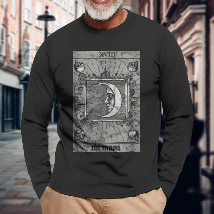 Occult The Moon Tarot Card Vintage Esoteric Horror Tarot Long Sleeve T-Shirt Gifts for Old Men