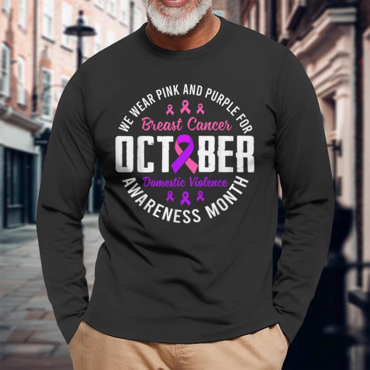 October Breast Cancer And Domestic Violence Awareness Month Long Sleeve ...