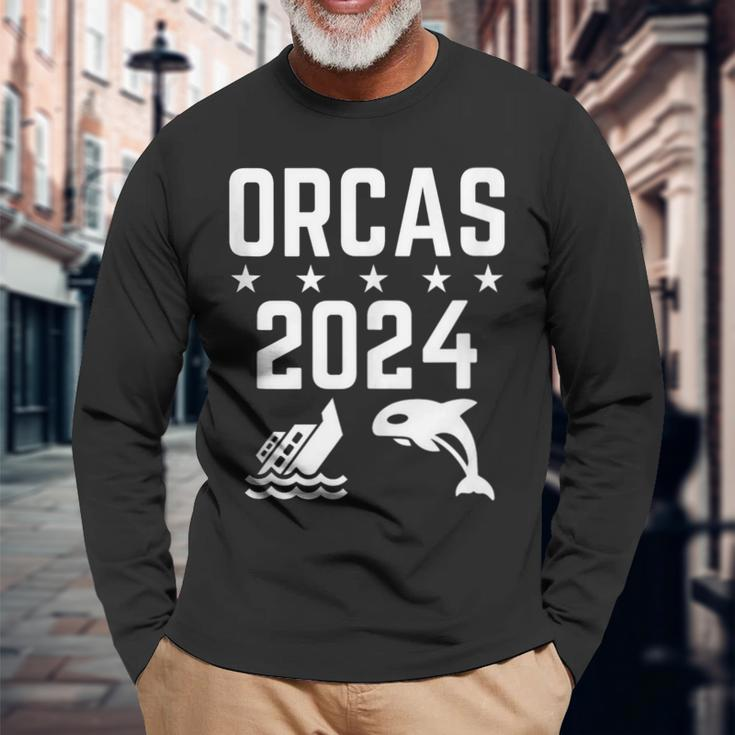 Orcas 2024 Politics Orca Sinking Boat Election Long Sleeve T-Shirt Gifts for Old Men