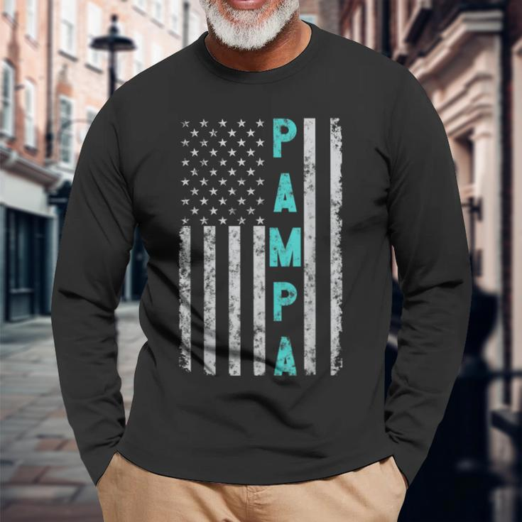 Pampa Fathers Day Vintage Patriotic Distressed American Flag Long Sleeve T-Shirt Gifts for Old Men