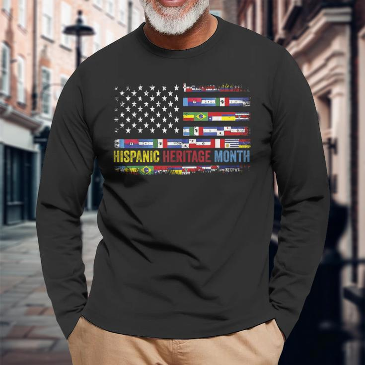 Hispanic Heritage Month All Countries Flag Heart Hands Long Sleeve T-Shirt Gifts for Old Men