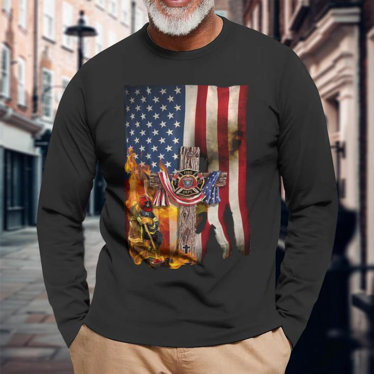 Patriot Day September 11 Firefighter God Bless Usa Black Mug Long Sleeve T-Shirt Gifts for Old Men