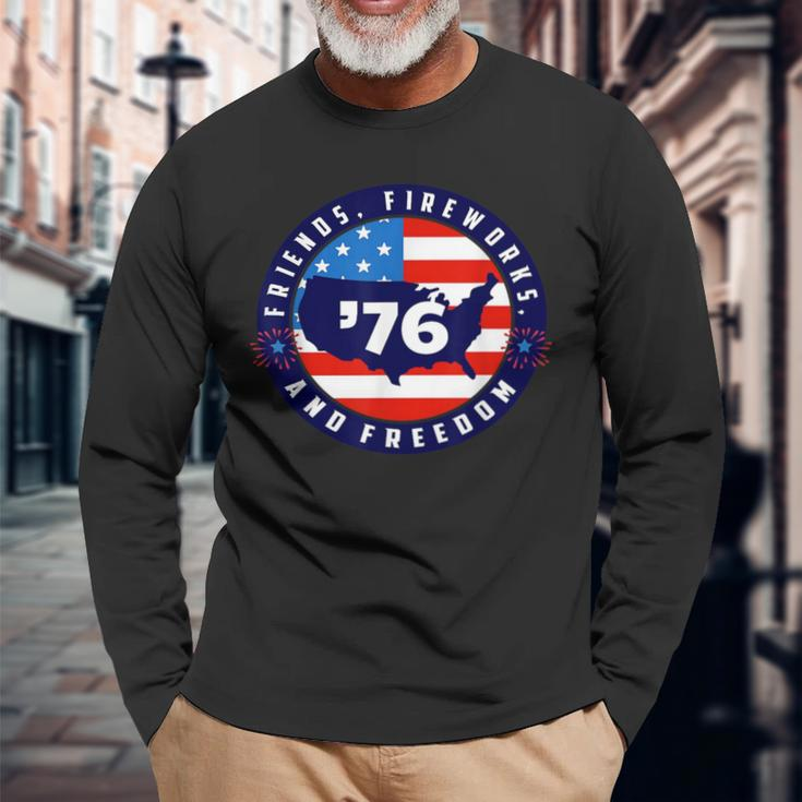 Patriotic 4Th Of July Graphic Art American Flag Fireworks Long Sleeve T-Shirt Gifts for Old Men