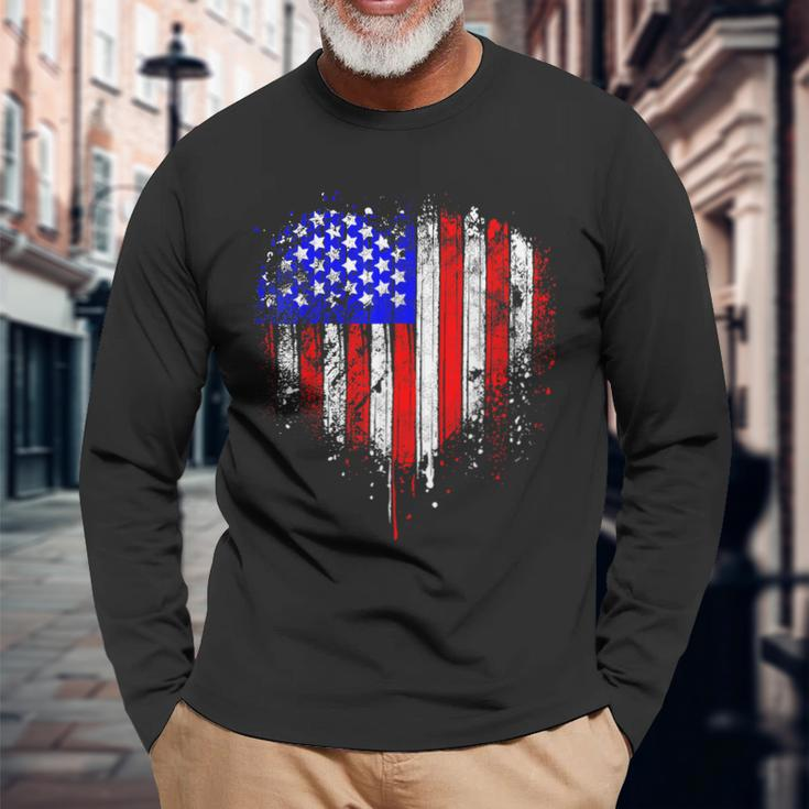 Patriotic American Flag Heart 4Th Of July Vintage Usa Flag Long Sleeve T-Shirt T-Shirt Gifts for Old Men