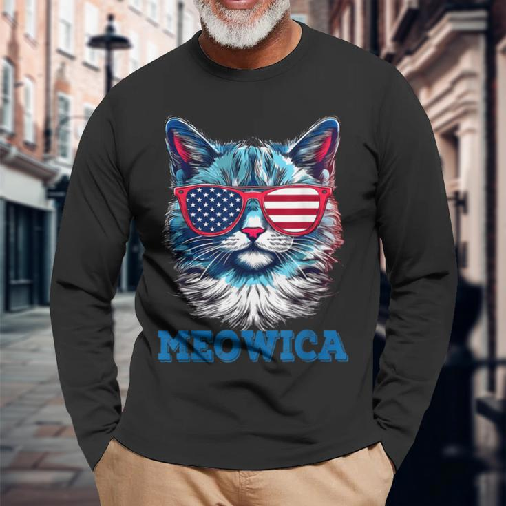 Patriotic Cat Sunglasses American Flag 4Th Of July Meowica Long Sleeve T-Shirt T-Shirt Gifts for Old Men