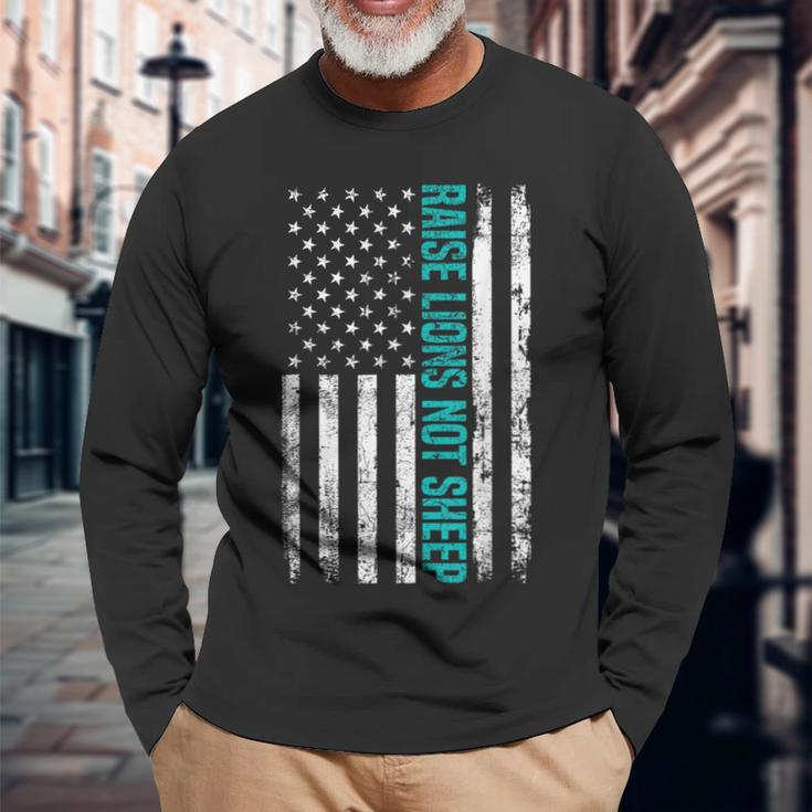Patriotic Lion Raise Lions Not Sheep American Patriot Flag Long Sleeve T-Shirt Gifts for Old Men