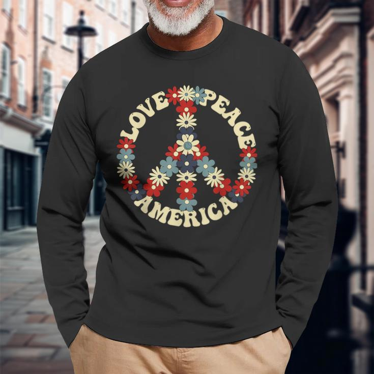 Peace Sign Love Peace America 70S Hippie Patriotic Long Sleeve T-Shirt T-Shirt Gifts for Old Men