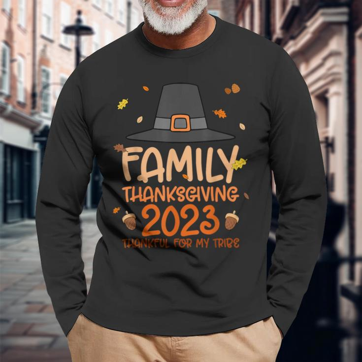 Pilgrim Hat Family Thanksgiving 2023 Thankful For My Tribe Long Sleeve T-Shirt Gifts for Old Men