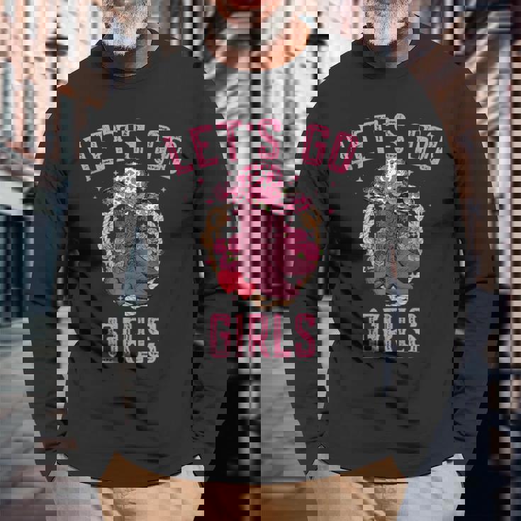 Pink Cowboy Hat Boots Lets Go Girls Western Cowgirls Long Sleeve T-Shirt Gifts for Old Men