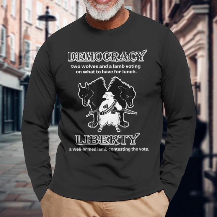 Political Liberty Vs Democracy Lamb Two Wolves Novelty Long Sleeve T-Shirt T-Shirt Gifts for Old Men