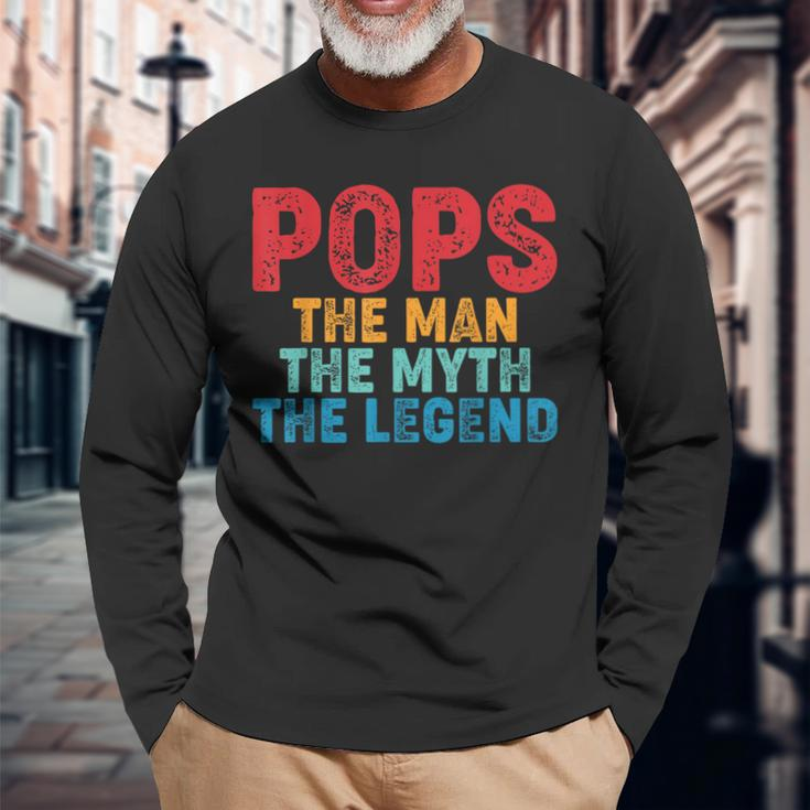 Pops The Man The Myth The Legend Fathers Day Grandpa Long Sleeve T-Shirt Gifts for Old Men