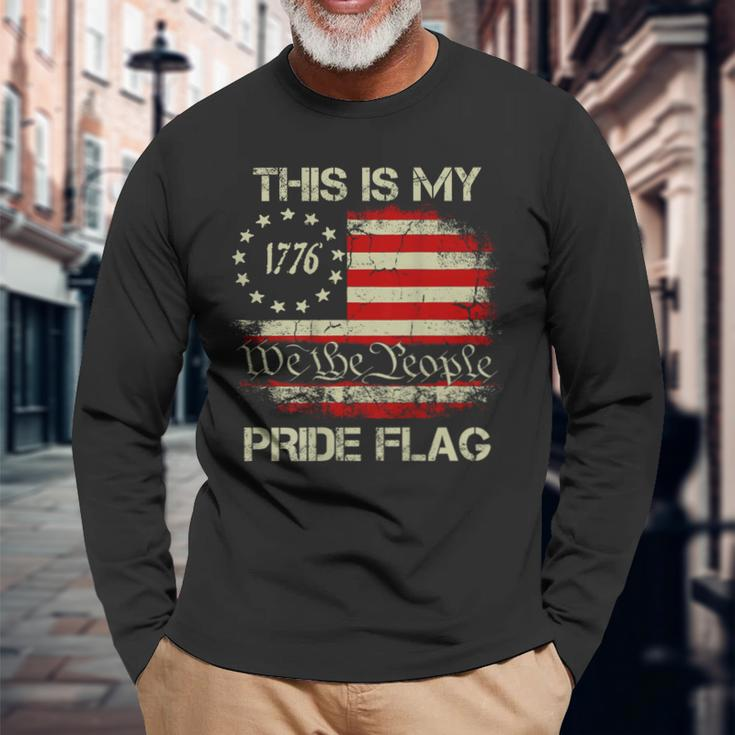 This Is My Pride Flag 4Th Of July Patriotic Usa Flag On Back Long Sleeve T-Shirt Gifts for Old Men