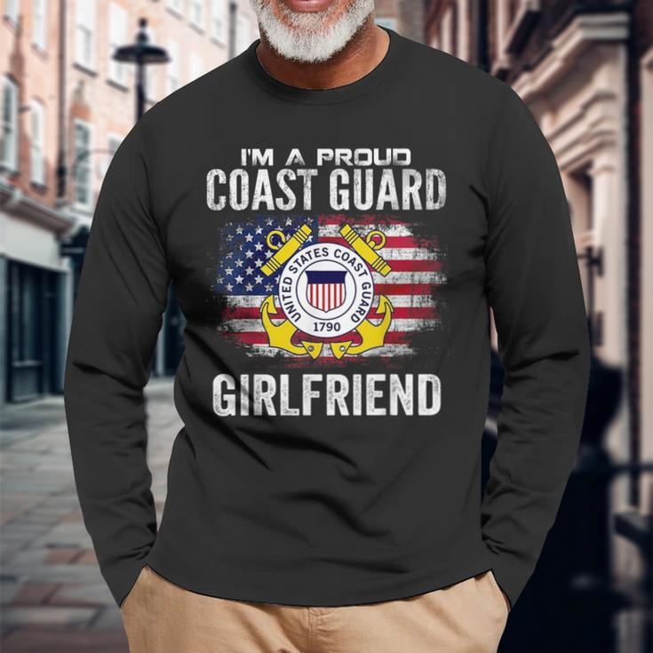 Im A Proud Coast Guard Girlfriend With American Flag Long Sleeve T-Shirt T-Shirt Gifts for Old Men