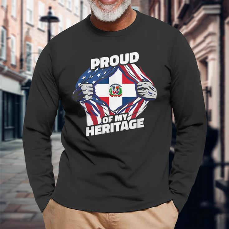 Proud Of My Heritage Dominican Republic American Flag Long Sleeve T-Shirt Gifts for Old Men