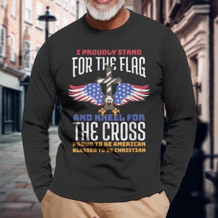 I Proudly Stand For The Flag And Kneel For The Cross Veteran Long Sleeve T-Shirt T-Shirt Gifts for Old Men