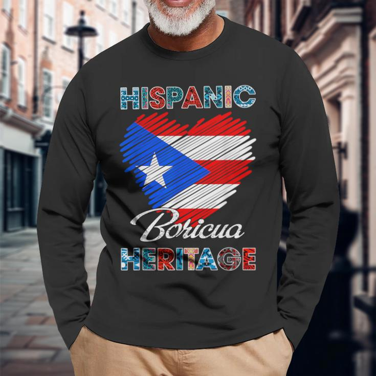 Puerto Rican Hispanic Heritage Boricua Puerto Rico Flag Long Sleeve T-Shirt Gifts for Old Men