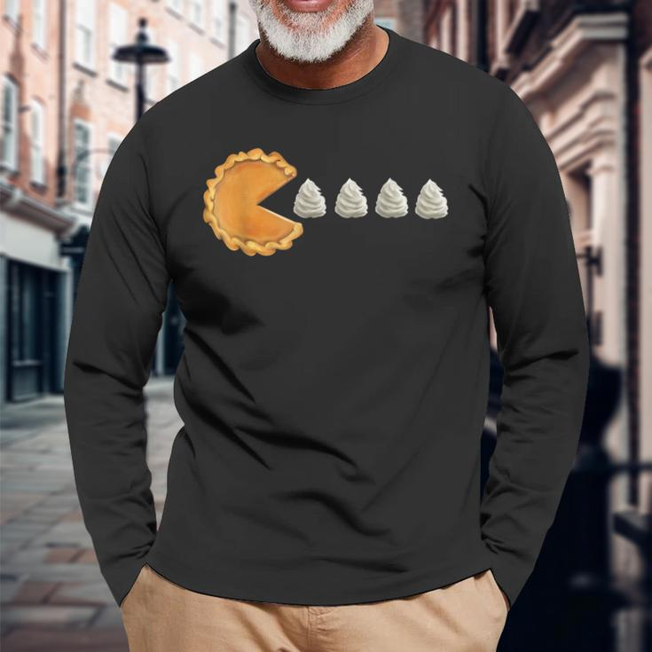 Pumpkin Pie Eating Whip Cream Thanksgiving Video Game Long Sleeve T-Shirt Gifts for Old Men