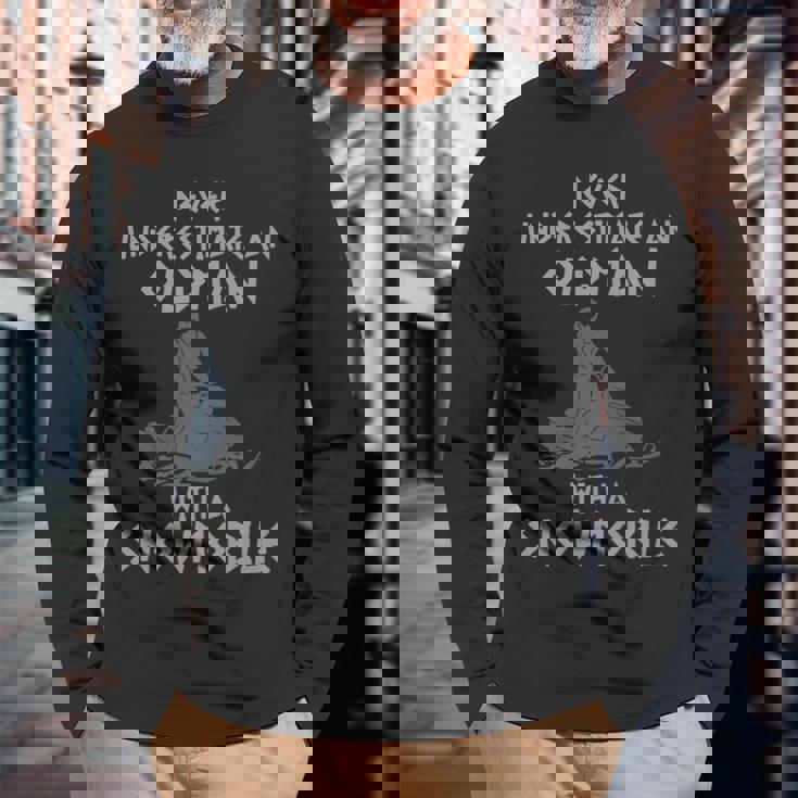 Pun Never Underestimate An Old Man With A Snowmobile Long Sleeve T-Shirt Gifts for Old Men