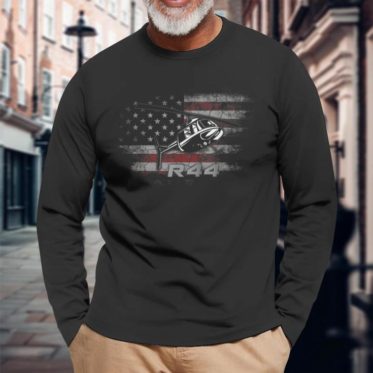 R44 Helicopter Pilot Aviation Long Sleeve T-Shirt T-Shirt Gifts for Old Men