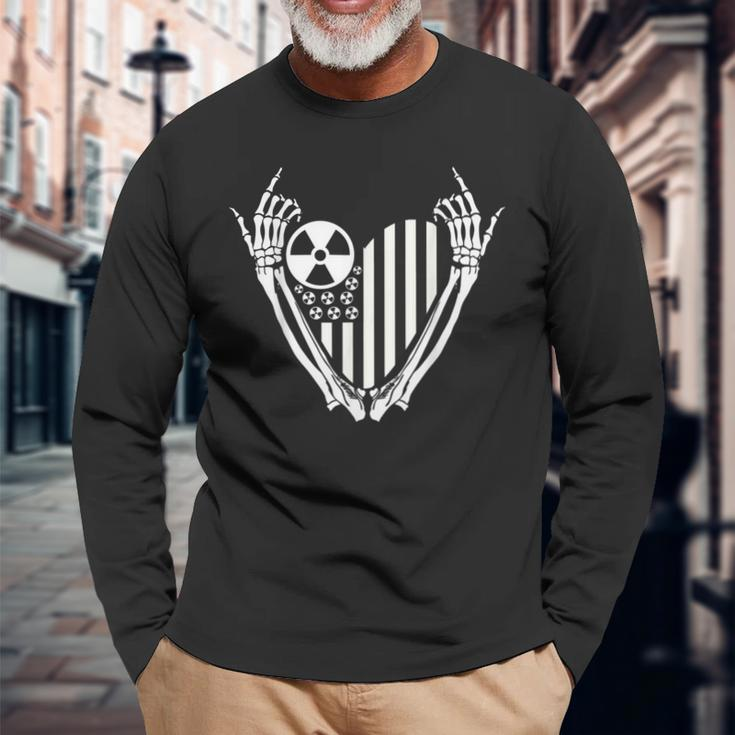 Radiology Rad Tech Love Skeleton Heat American Flag Long Sleeve T-Shirt T-Shirt Gifts for Old Men
