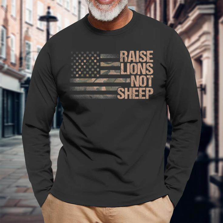 Raise Lions Not Sheep American Flag Patriot Patriotic Long Sleeve T-Shirt Gifts for Old Men