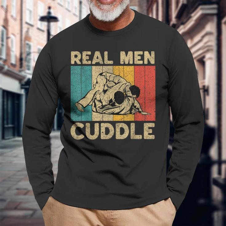 Real Men Cuddle Vintage Bjj Brazilian Jiu Jitsu Long Sleeve T-Shirt Gifts for Old Men