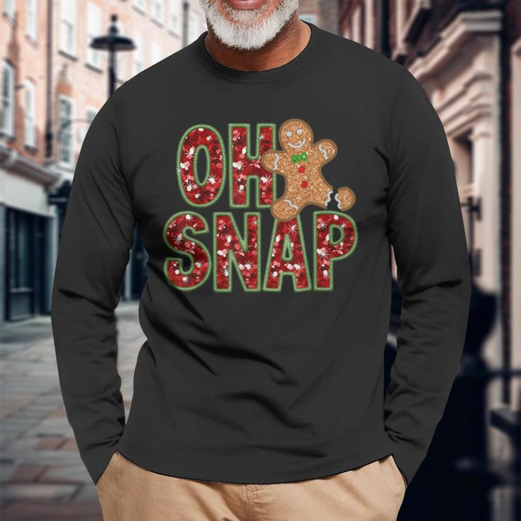 Red Cheerful Sparkly Oh Snap Gingerbread Christmas Cute Xmas Long Sleeve T-Shirt Gifts for Old Men