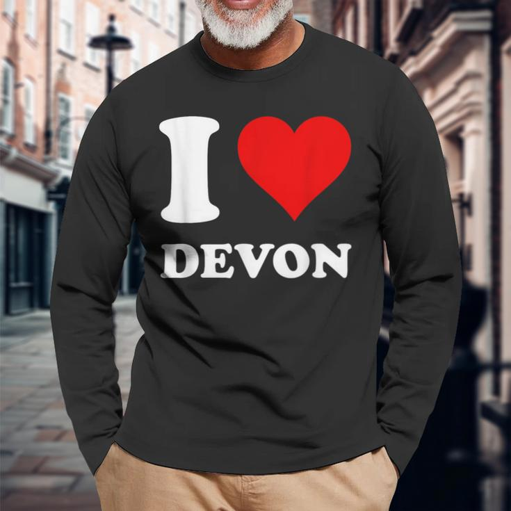 Red Heart I Love Devon Long Sleeve T-Shirt Gifts for Old Men