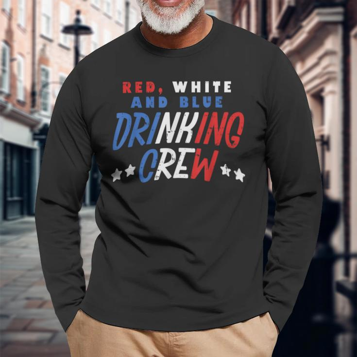 Red White And Blue Drinking Crew Usa 4Th Of July Party Long Sleeve T-Shirt Gifts for Old Men