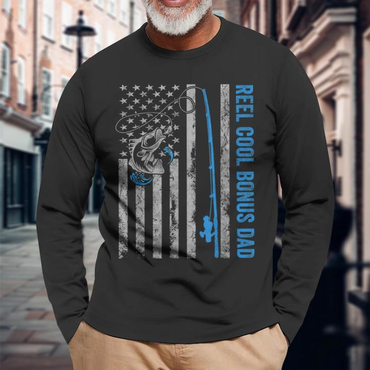 Reel Cool Bonus Dad Fathers Day American Flag Fishing Long Sleeve T-Shirt T-Shirt Gifts for Old Men