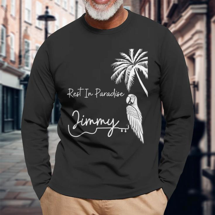 Rest In Paradise Jimmy Parrot Heads Guitar Music Lovers Long Sleeve T-Shirt Gifts for Old Men