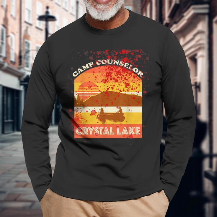 Retro Camp Counselor Crystal Lake With Blood Stains Counselor Long Sleeve T-Shirt Gifts for Old Men