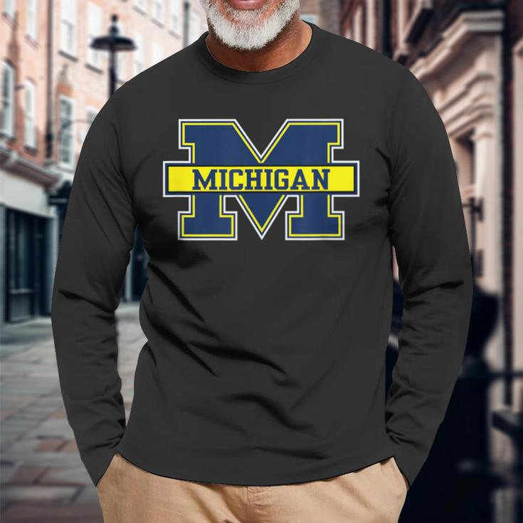 Retro Michigan Mi Vintage Classic Michigan Long Sleeve T-Shirt Gifts for Old Men