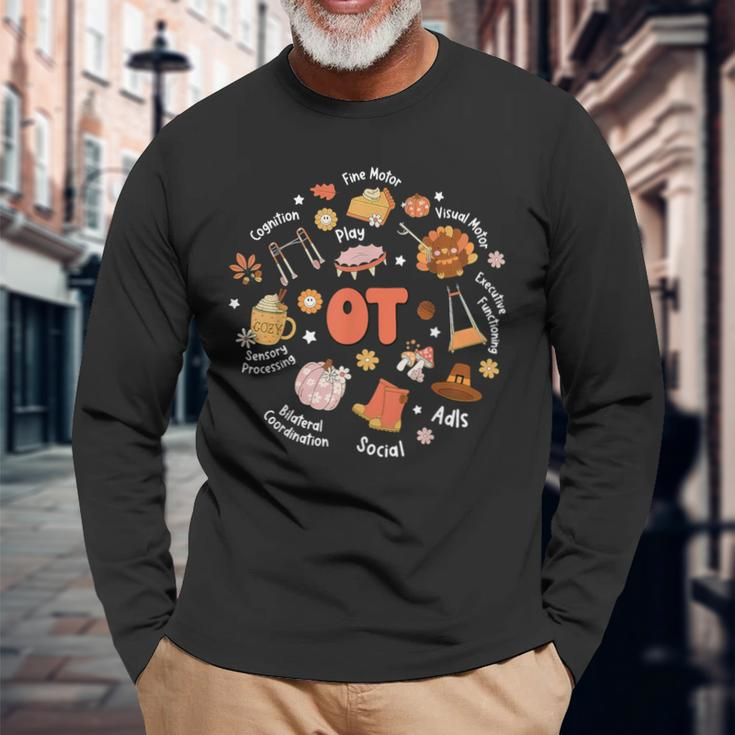 Retro Occupational Therapy Ot Therapist Fall Thanksgiving Long Sleeve T-Shirt Gifts for Old Men