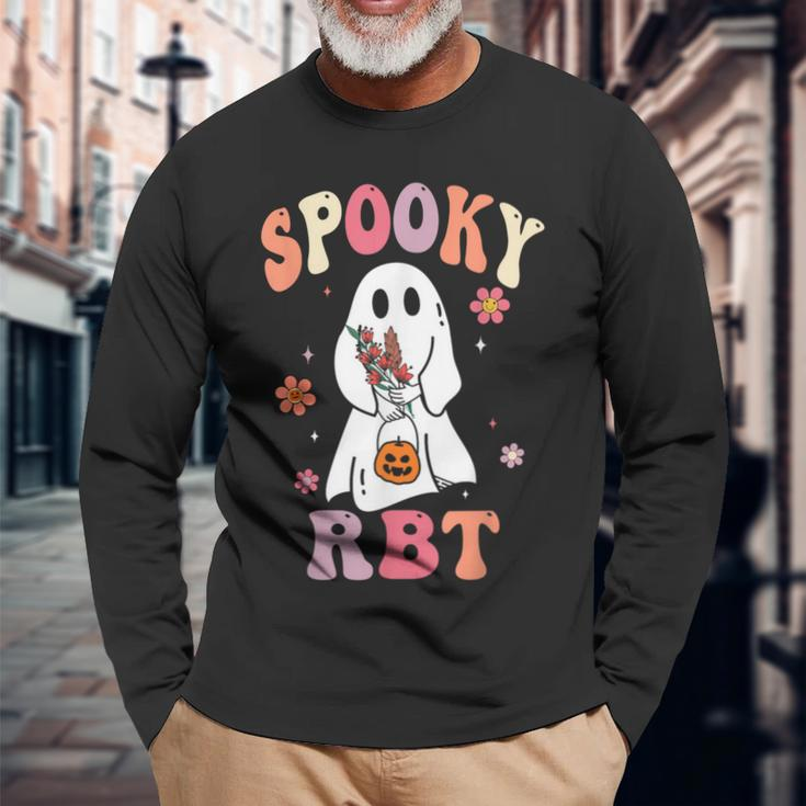 Retro Spooky Rbt Behavior Technician Halloween Rbt Therapist Long Sleeve T-Shirt Gifts for Old Men